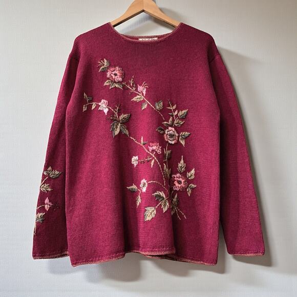 90s Crewel Embroidered Whimsigoth Sweater Academia Dark Romance Cottagecore M - Picture 10 of 12